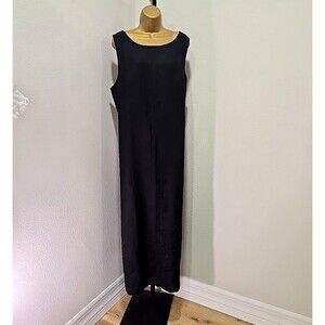 Black Ramie Blend Embroidered Maxi Dress 20 Lagenlook Minimalist Capsule Basic